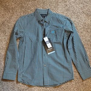 Ariat Boys Teal & Black Small-Check Long-Sleeve Button-Down Shirt
